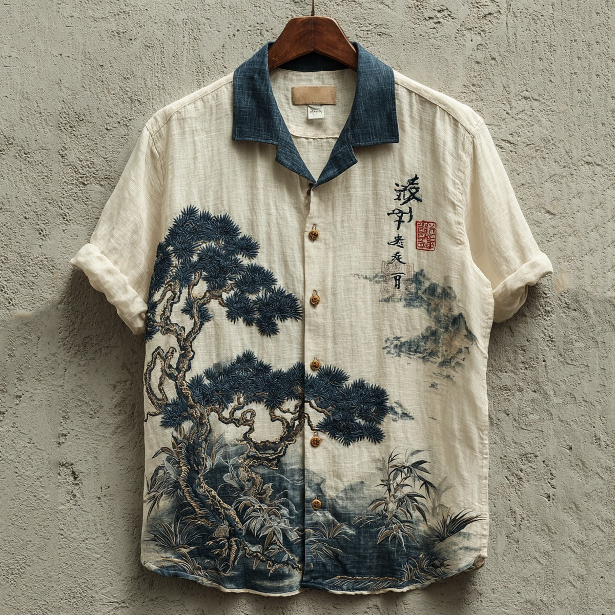Everwow™ Pine Landscape Calligraphy Shirt – Premium Cultural Print Short Sleeve Shirt