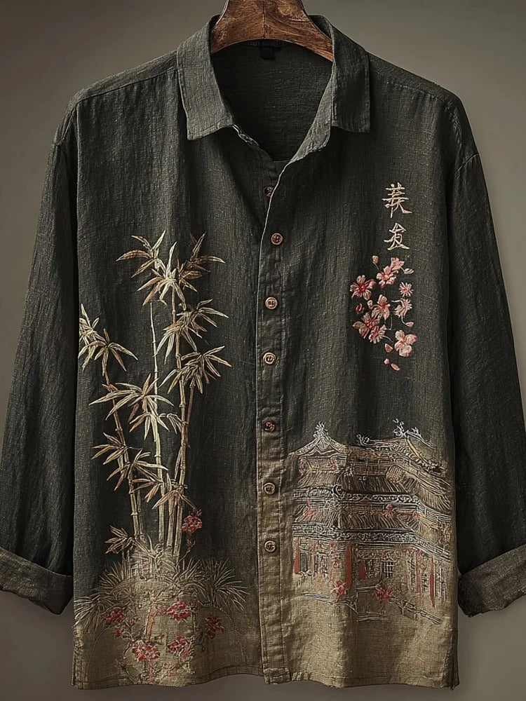 Everwow™ Bamboo Temple Heritage Shirt – Premium Artistic Long Sleeve Shirt