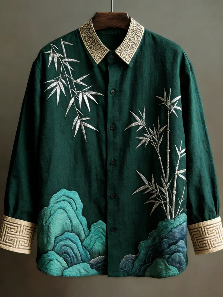 Everwow™ Emerald Bamboo Peaks Shirt – Premium Artistic Long Sleeve Shirt
