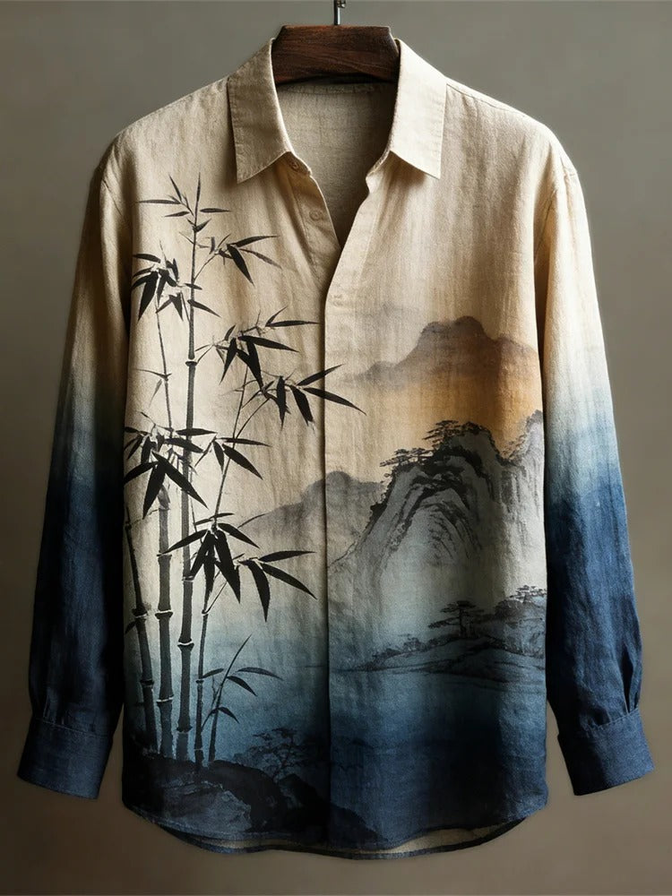 Everwow™ Bamboo Mist Landscape Shirt – Premium Artistic Long Sleeve Shirt