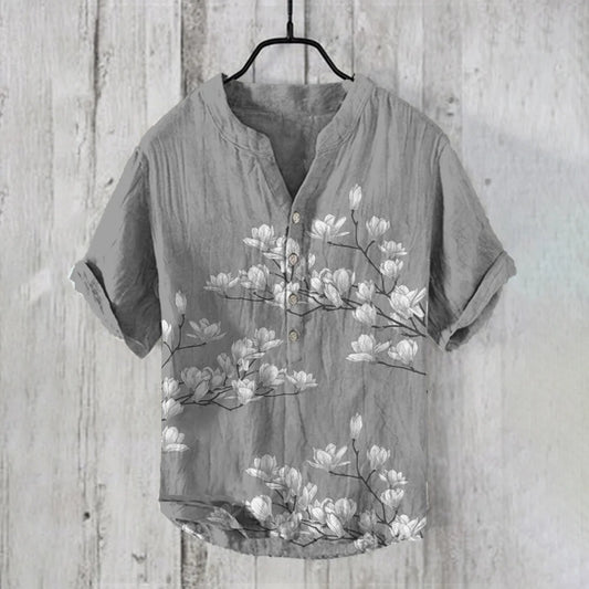 Everwow™ Grey Blossom Minimalist Shirt – Premium Artistic Short Sleeve Shirt