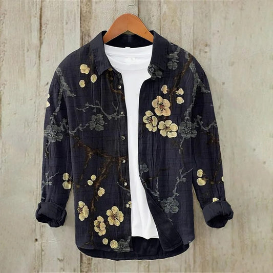 Everwow™ Midnight Sakura Bloom Shirt – Premium Artistic Long Sleeve Shirt