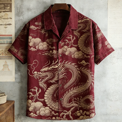 Everwow™ Crimson Dragon Cloud Shirt – Premium Cultural Print Short Sleeve Shirt