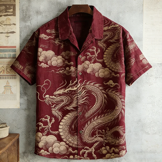 Everwow™ Crimson Dragon Cloud Shirt – Premium Cultural Print Short Sleeve Shirt