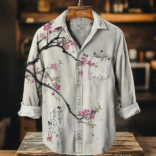 Everwow™ Cherry Blossom Minimalist Shirt – Premium Artistic Long Sleeve Shirt