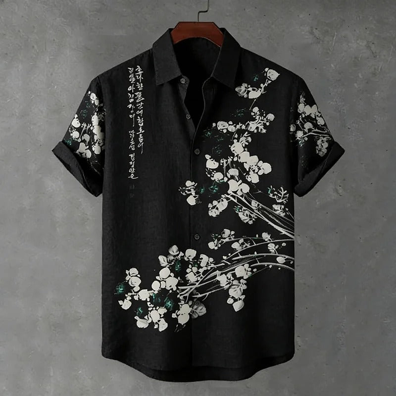Everwow™ Black Blossom Calligraphy Shirt – Premium Artistic Short Sleeve Shirt