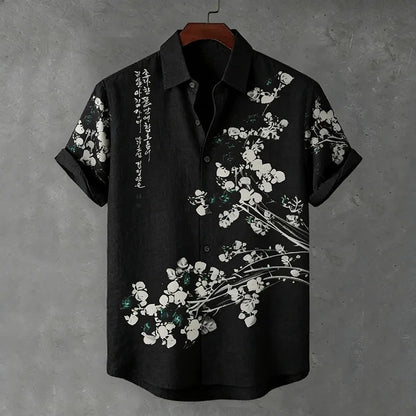 Everwow™ Black Blossom Calligraphy Shirt – Premium Artistic Short Sleeve Shirt