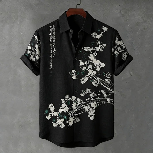Everwow™ Black Blossom Calligraphy Shirt – Premium Artistic Short Sleeve Shirt