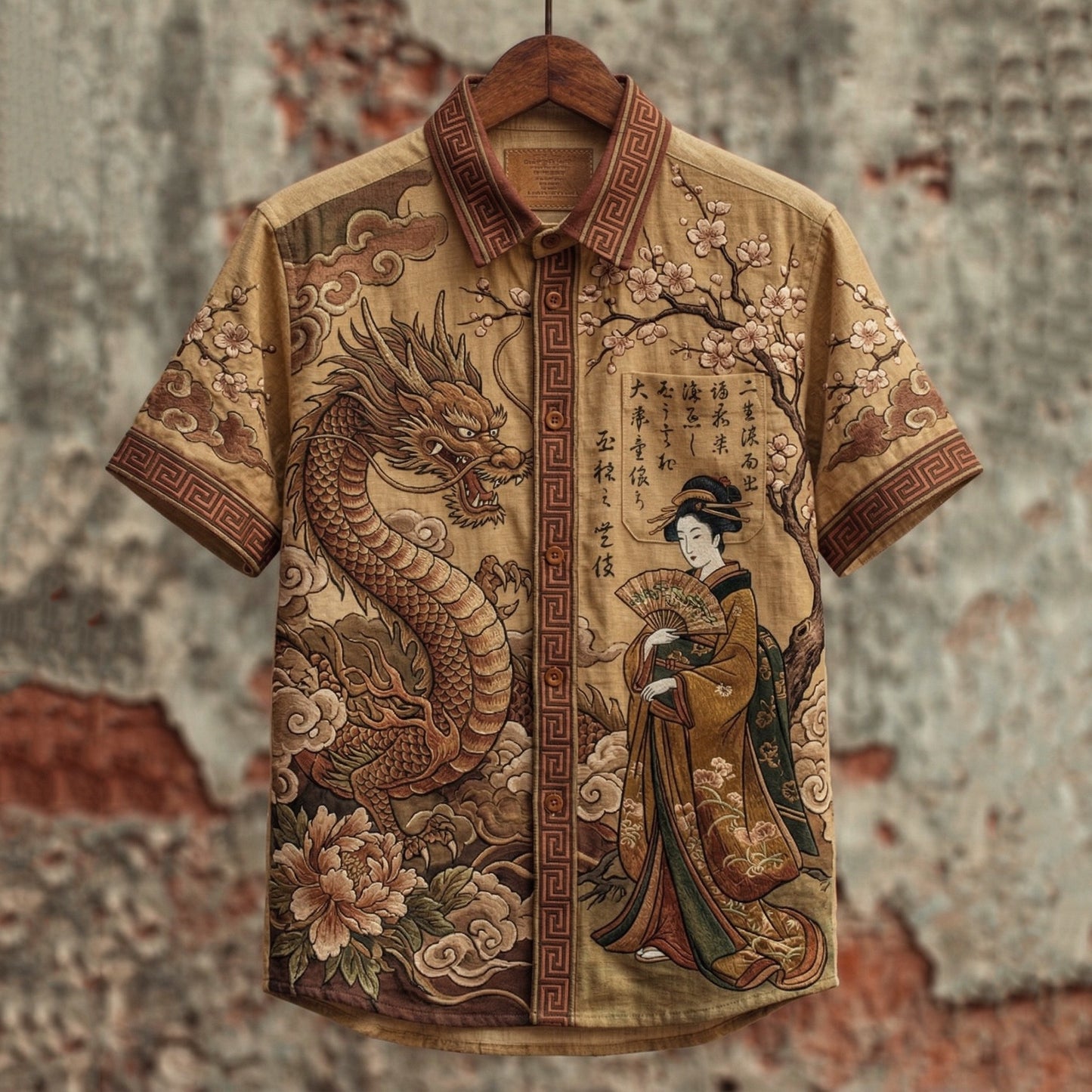 Everwow™ Vintage Dragon Geisha Heritage Shirt – Premium Cultural Print Short Sleeve Shirt