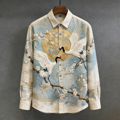 Everwow™ Golden Crane Blossom Shirt – Premium Artistic Long Sleeve Shirt