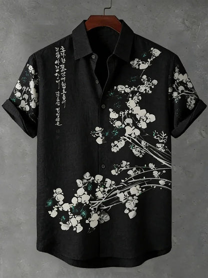 Everwow™ Black Blossom Calligraphy Shirt – Premium Artistic Short Sleeve Shirt