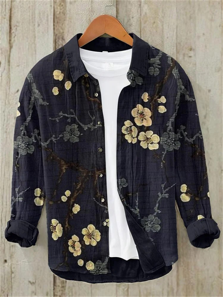 Everwow™ Midnight Sakura Bloom Shirt – Premium Artistic Long Sleeve Shirt