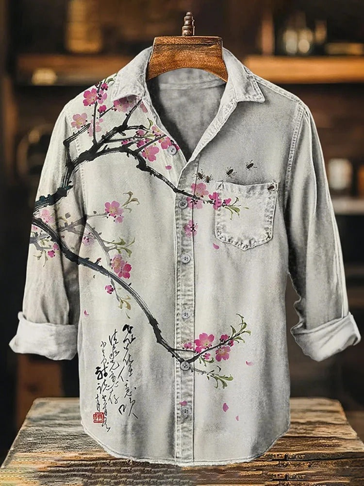 Everwow™ Cherry Blossom Minimalist Shirt – Premium Artistic Long Sleeve Shirt