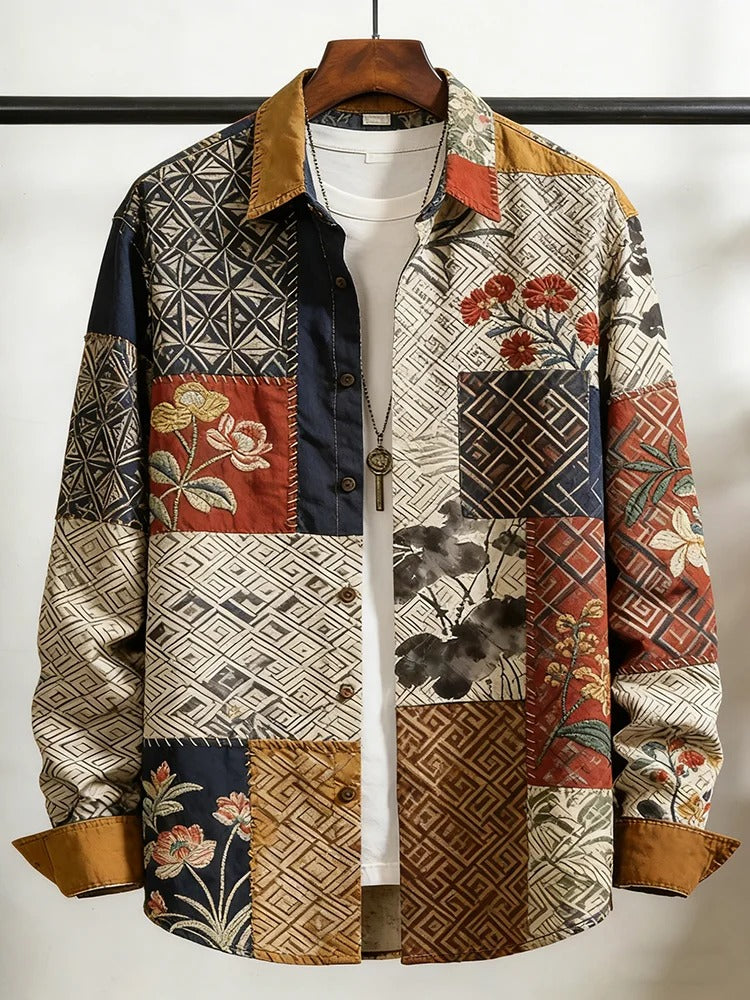 Everwow™ Heritage Patchwork Artisan Shirt – Premium Bohemian Long Sleeve Shirt