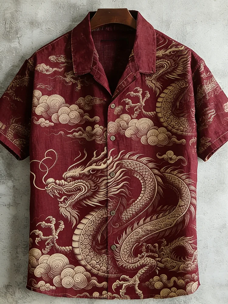 Everwow™ Crimson Dragon Cloud Shirt – Premium Cultural Print Short Sleeve Shirt