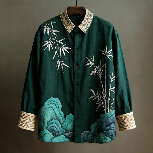 Everwow™ Emerald Bamboo Peaks Shirt – Premium Artistic Long Sleeve Shirt