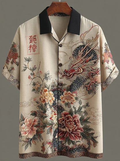 Everwow™ Dragon Floral Harmony Shirt – Premium Cultural Print Short Sleeve Shirt