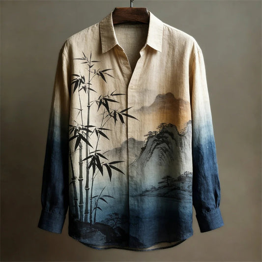 Everwow™ Bamboo Mist Landscape Shirt – Premium Artistic Long Sleeve Shirt