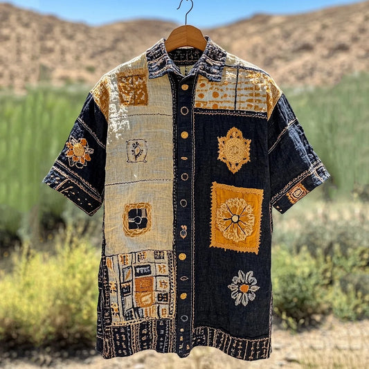 Everwow™ Boho Patchwork Embroidery Shirt – Premium Artistic Short Sleeve Shirt