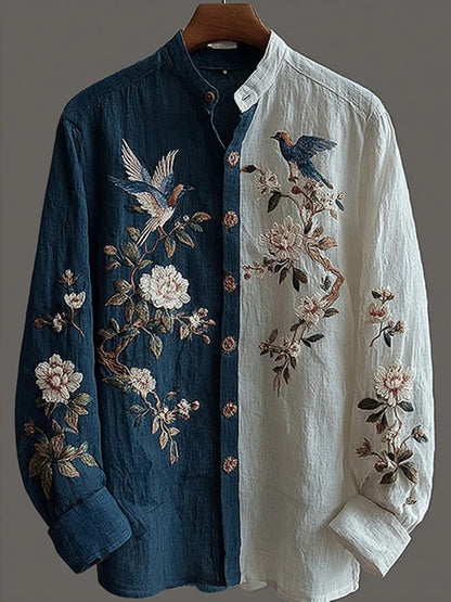 Everwow™ Split Bird Floral Embroidered Shirt – Premium Artistic Long Sleeve Shirt
