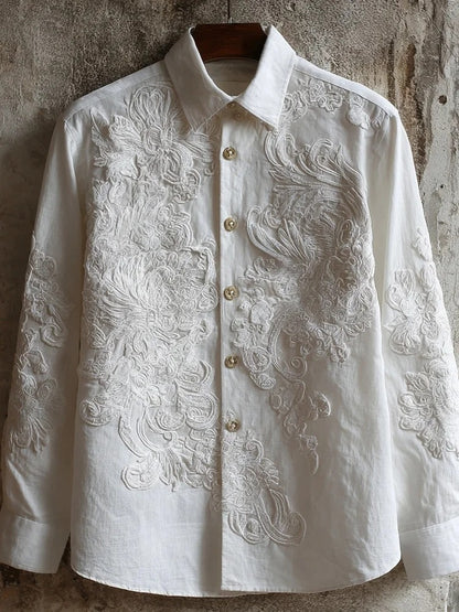 Everwow™ Imperial White Phoenix Embroidered Shirt – Premium Luxury Long Sleeve Shirt