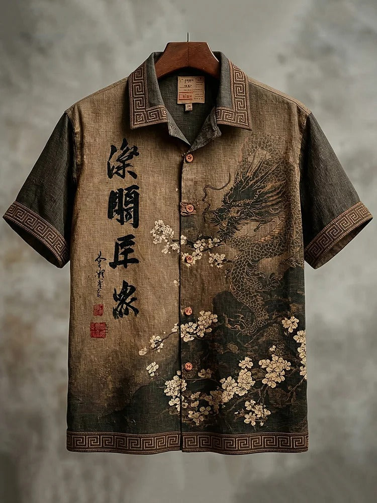 Everwow™ Shadow Dragon Blossom Artistic Shirt – Premium Cultural Print Short Sleeve Shirt
