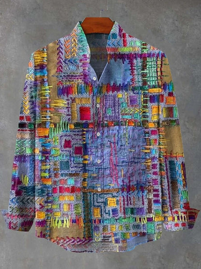 Everwow™ Mosaic Threadwork Artisan Shirt – Premium Abstract Patchwork Long Sleeve Shirt