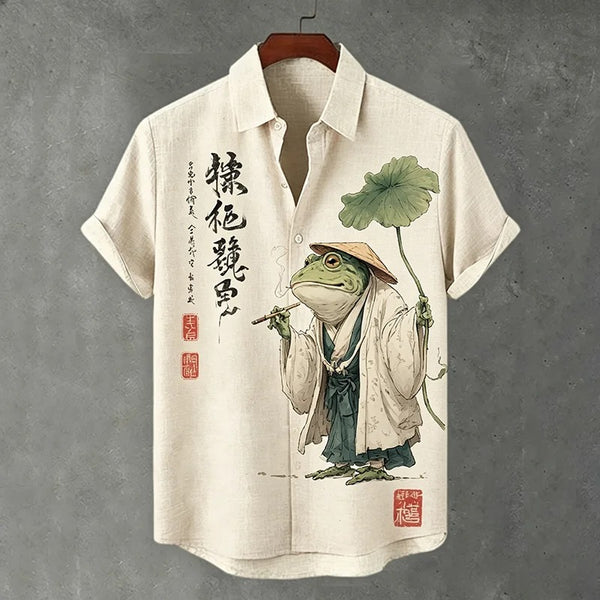 Everwow™ Zen Frog Monk Artistic Shirt – Premium Cultural Print Short Sleeve Shirt