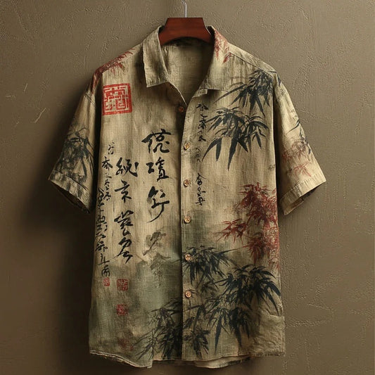 Everwow™ Vintage Bamboo Calligraphy Shirt – Premium Cultural Print Short Sleeve Shirt