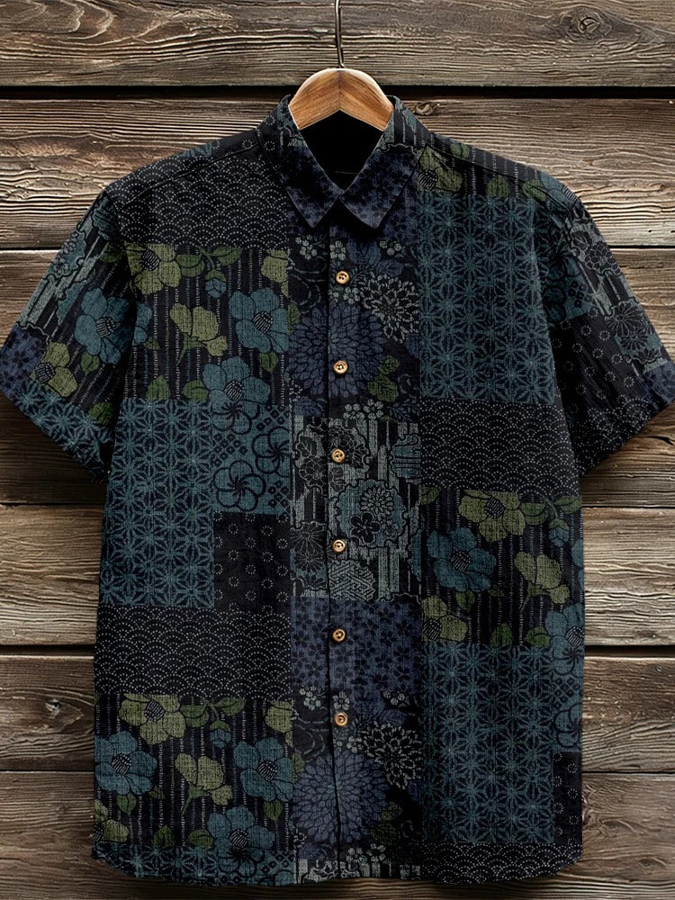 Everwow™ Midnight Patchwork Pattern Shirt – Premium Artistic Short Sleeve Shirt
