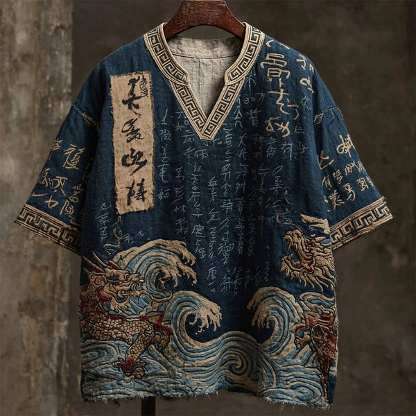 Everwow™ Ocean Wave Dragon Heritage Shirt – Premium Cultural Print Short Sleeve Shirt