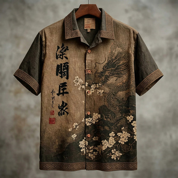 Everwow™ Shadow Dragon Blossom Artistic Shirt – Premium Cultural Print Short Sleeve Shirt