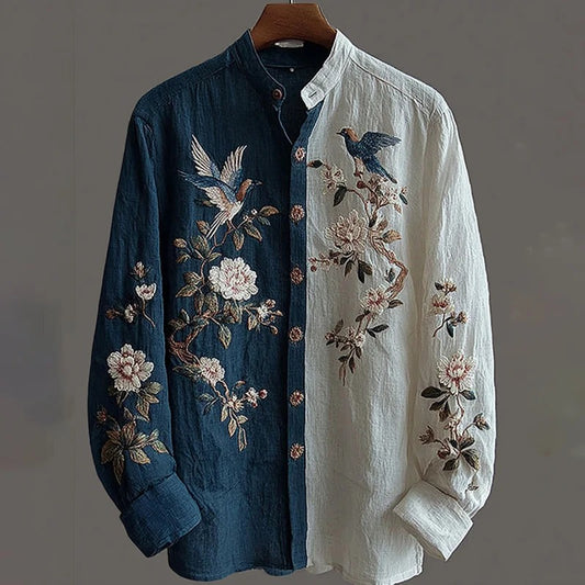 Everwow™ Split Bird Floral Embroidered Shirt – Premium Artistic Long Sleeve Shirt
