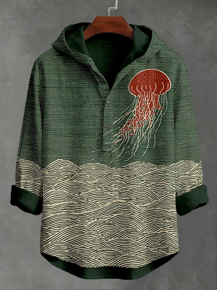 Everwow™ Jellyfish Wave Hoodie Shirt – Premium Artistic Hooded Long Sleeve Shirt