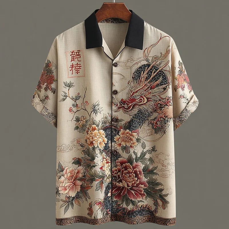 Everwow™ Dragon Floral Harmony Shirt – Premium Cultural Print Short Sleeve Shirt