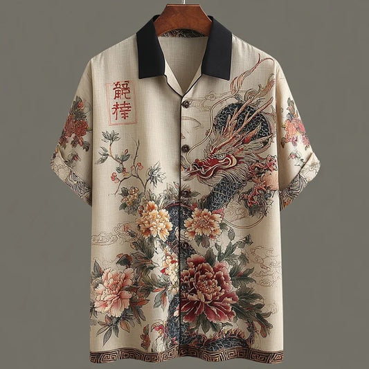 Everwow™ Dragon Floral Harmony Shirt – Premium Cultural Print Short Sleeve Shirt