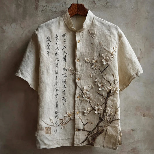 Everwow™ Blossom Linen Embroidery Shirt – Premium Cultural Short Sleeve Shirt