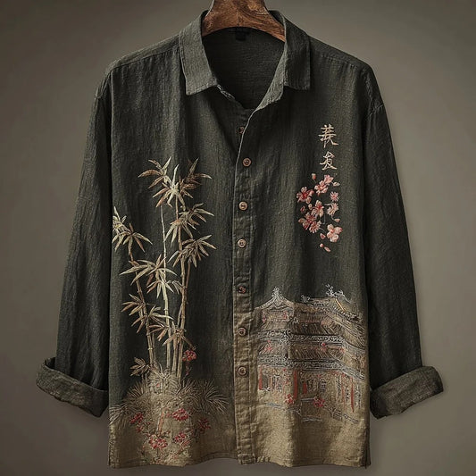 Everwow™ Bamboo Temple Heritage Shirt – Premium Artistic Long Sleeve Shirt