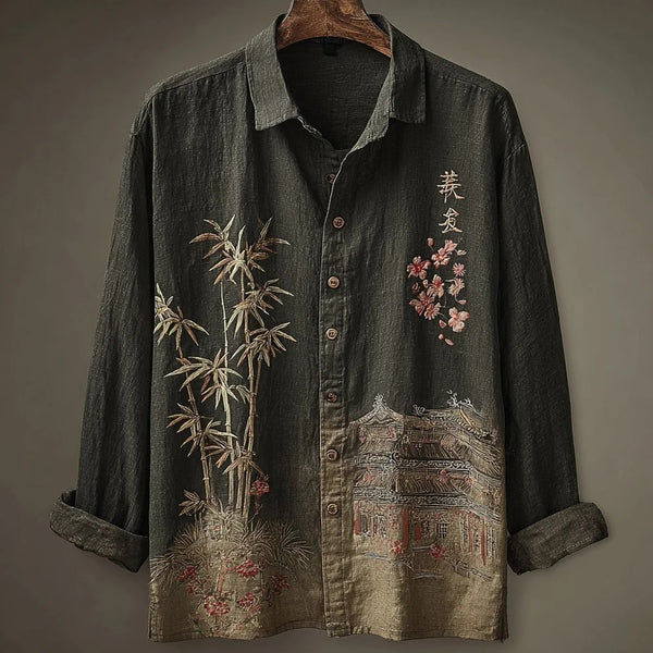 Everwow™ Bamboo Temple Heritage Shirt – Premium Artistic Long Sleeve Shirt