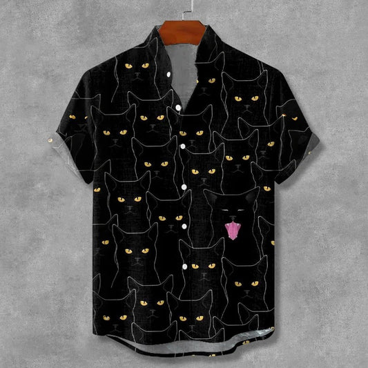 Everwow™ Black Cat Eyes Pattern Shirt – Premium Graphic Short Sleeve Shirt