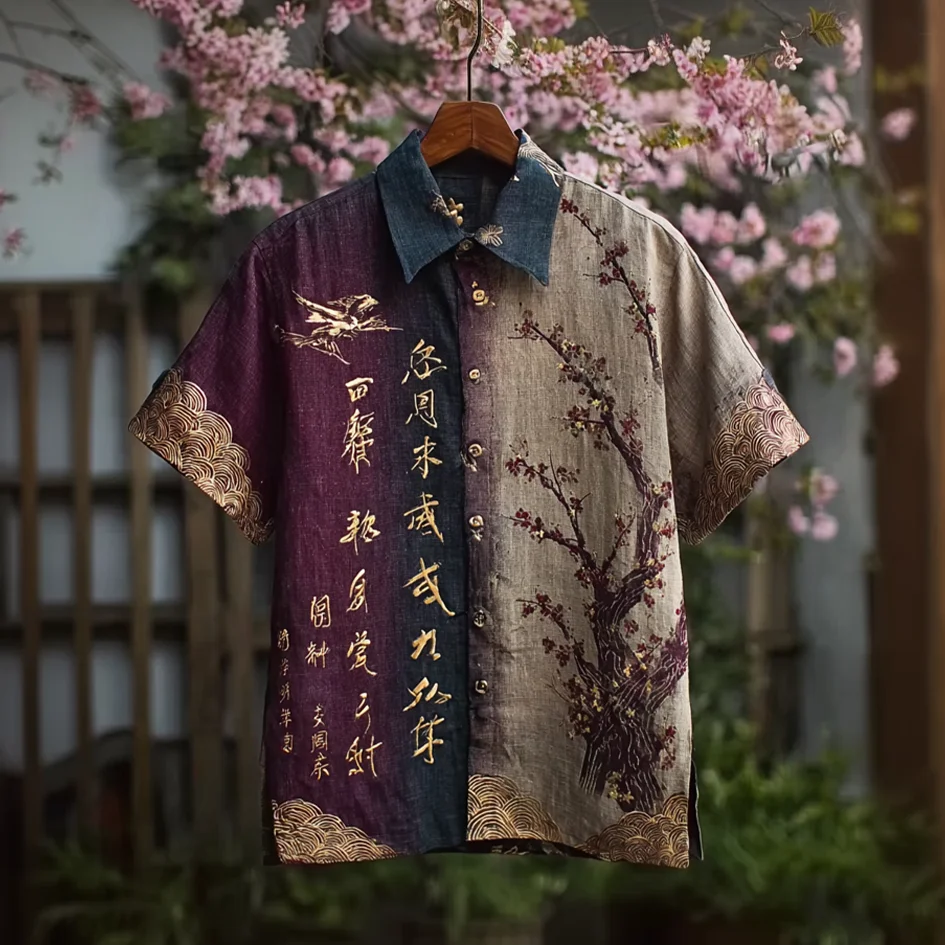 Everwow™ Artistic Calligraphy Blossom Shirt – Premium Cultural Print Short Sleeve Shirt