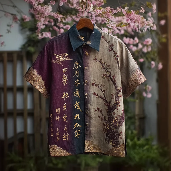 Everwow™ Artistic Calligraphy Blossom Shirt – Premium Cultural Print Short Sleeve Shirt