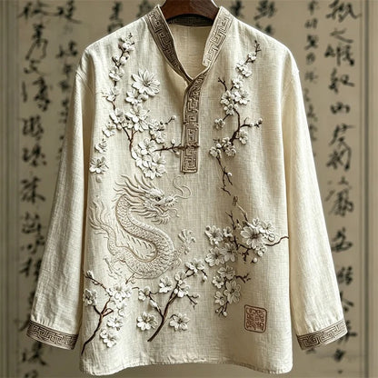 Everwow™ Dragon Blossom Mandarin Collar Shirt – Premium Artistic Long Sleeve Shirt