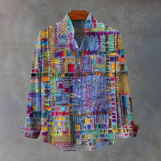 Everwow™ Mosaic Threadwork Artisan Shirt – Premium Abstract Patchwork Long Sleeve Shirt